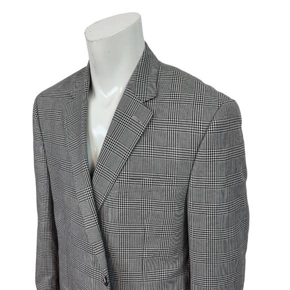 Andrew Fezza Mens 46R Gray Tartan Plaid Sport-Coat Blazer Jacket - Picture 5 of 12